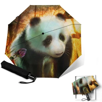 Plne Automatické Ženy Dážď Dáždnik 3 Skladacie Žena Dáždniky Panda Zvierat Vytlačené Anti UV Ochrany Slnečníkov, Nepremokavé