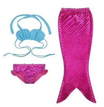 3-9Y Dievča Deti Morská víla Chvost Swimmable Bikini Set plavky Fantázie Cosplay Kostým Fantasia Para Nadar Ariel malá Morská víla Kostýmy