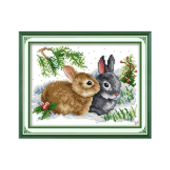 Šťastie králiky cross-stitch súpravy milovníkov zvierat aida 14ct vytlačené 11ct počítať tkaniny plátno, šitie HOBBY ručné vyšívanie plus
