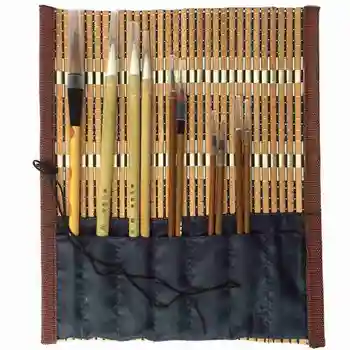 1set (10pcs Kefa +1pc Pero Opony) Čínskeho Bambusu Kaligrafický Nástroj Nastaviť Kefa Písanie Umenie Kaligrafie Kefy Zásoby Atramentu N7E7