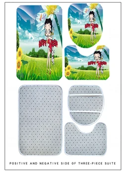 Betty Boop 3D Tlač Sprchový Záves Pad Odolné Tkaniny 4 Kusy Kúpeľňa Závesy Pre Deti Kúpe Sady Wc Kryt Vaňa Mat