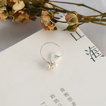 ASHIQI Prírodné Sladkovodné Perly 925 Sterling Silver Krúžok Módny Prírodný shell Kvety Ručne vyrábané šperky pre ženy