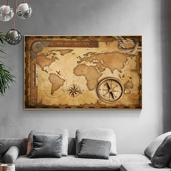 Vintage Mape Sveta Plátno Maľovaní Plagátov a Vytlačí Dávnych Staré Retro Mapu Wall Art Obraz Cuadros pre Obývacia Izba Dekor