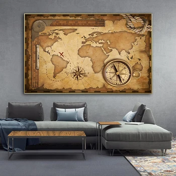 Vintage Mape Sveta Plátno Maľovaní Plagátov a Vytlačí Dávnych Staré Retro Mapu Wall Art Obraz Cuadros pre Obývacia Izba Dekor