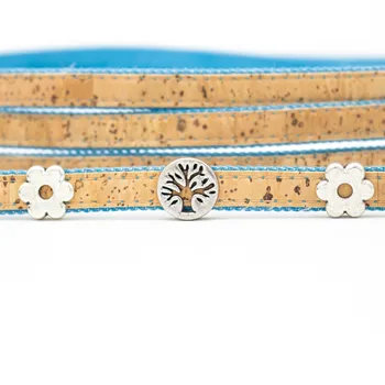 10METER 10 mm modrá farba Ploché korku kábel denim korku, kože, Šperky hľadanie portugalského korku kábel COR-376