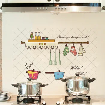 Cartoon Kuchyňa Vzor Anti-olej kuchyňa Samolepky na Stenu proti hnilobe domáce dekorácie nástenná maľba Obtlačky Tapety kuchyňa Dlaždice nálepky