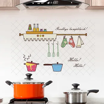 Cartoon Kuchyňa Vzor Anti-olej kuchyňa Samolepky na Stenu proti hnilobe domáce dekorácie nástenná maľba Obtlačky Tapety kuchyňa Dlaždice nálepky