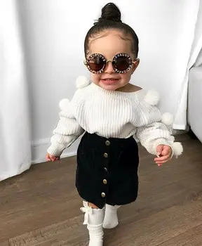 Jeseň Deti Baby Girl Šaty s Dlhým Rukávom Pompom Mikiny+Sukne Bežné 2KS vyhovuje Študent Dievčenské Oblečenie Sady