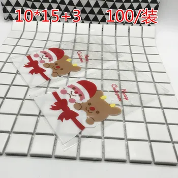 100X Vianočné Celofánu Tašky Strany Cookie Sladké Cukrovinky, Sušienky X-mas Darčekové tašky 10*15+3 cm