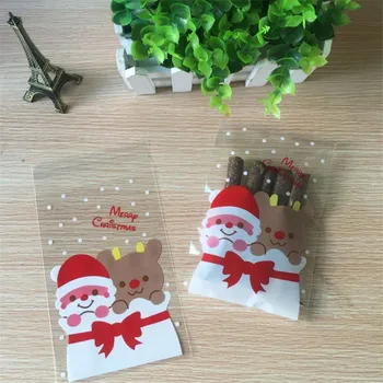 100X Vianočné Celofánu Tašky Strany Cookie Sladké Cukrovinky, Sušienky X-mas Darčekové tašky 10*15+3 cm