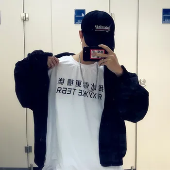 Ruský Čínske Písmeno Tlač Voľné Ženy/Muži Streetwear Bežné Tee Top Shirt Japonsko Kórejská Hiphop Harajuku Krátky Rukáv T-Shirt
