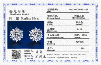 S Strieborný Certifikát 8 mm Lab Diamond Snowflake Náušnice 925 Sterling Silver Perfektný Strih 2ct Zirconia Kameň Stud Náušnice Darček