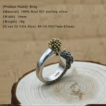 Krúžok Reálne 925 sterling silver Šperky Punk Buddha Magic Otvorenie Pár Krúžok Príchodu Šperky FR49