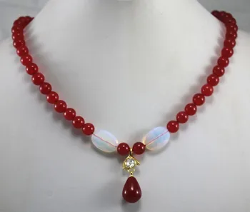 Veľkoobchod nový dizajn 8 mm červená Jade náhrdelník +kvapka vody Jade crystal pozlátený prívesok módne šperky
