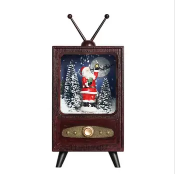 Vianočné Domácnosť, Dekorácie Mini Retro Prachový Sneh Hnedé Hudobné TV, Vynikajúci Darček pre Deti, Priateľa, Prázdninový Oslava