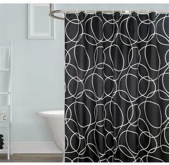 Nepremokavé Sprchový Záves Set s 12 Háčiky Čierne Kruh Kúpeľňa Záclony Polyester Textílie Vaňa Plesniam Dôkaz pre Home Decor