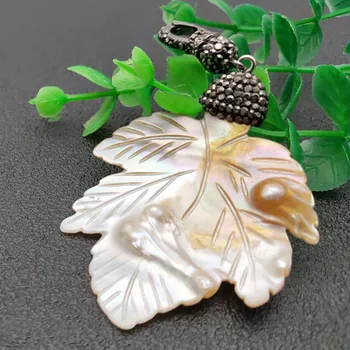 Prírodná perleť MOP Shell Javor Tvar Listu Prívesok Spevnené Black Crystal a CZ Korálky Módne Šperky Dodávky