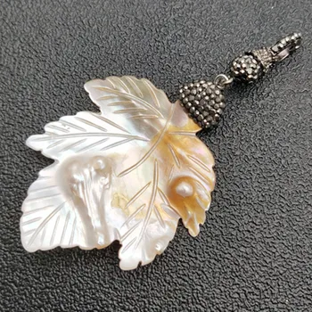 Prírodná perleť MOP Shell Javor Tvar Listu Prívesok Spevnené Black Crystal a CZ Korálky Módne Šperky Dodávky