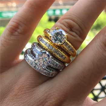 Luxusné Žena Crystal Kolo Kamenný Prsteň Zlatá Farba Farba Svadobné Zásnubný Prsteň Módne Sľub Snubné Prstene Pre Ženy