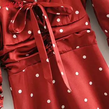Tangada módne ženy bodky tlač červené šaty motýlik polovičný Rukáv Dámske skladaný volánikmi mini šaty pre strany 3D11