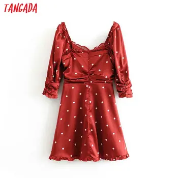 Tangada módne ženy bodky tlač červené šaty motýlik polovičný Rukáv Dámske skladaný volánikmi mini šaty pre strany 3D11