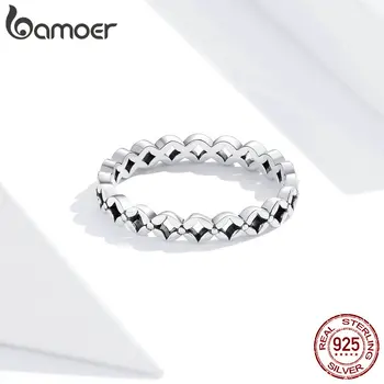 BAMOER Originálny Dizajn 925 Sterling Silver Geometrické Stohovateľné Prst Prsteň Pre Ženy, Svadobné Zvierat S925 Strieborné Šperky SCR648