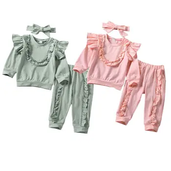 Deti Baby Girl Jeseň Zimné Oblečenie Set 3ks Dlhý Rukáv Topy Tričko a Nohavice & hlavový most Oblečenie Oblečenie Set 2-5Years