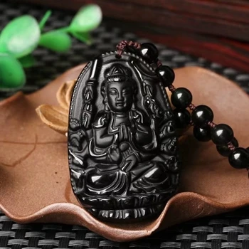 Veľké Kvalitných Prírodných Čierna Obsidián Vyrezávané Buddha Šťastie, Amulet Náhrdelník Prívesok Pre Ženy, Mužov, prívesky, Darčekové Šperky Darček