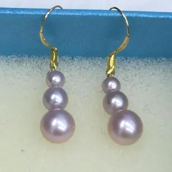 Nádherný 3ks kolo sladkovodné perly visieť náušnice G18K biela fialová
