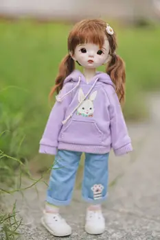 BJD Bábiku šaty, vhodné pre veľkosti 1-6 hoodie vytlačené bunda s kapucňou, bábika príslušenstvo