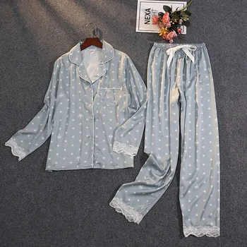 Fiklyc bielizeň dlhé nohavice dámske jeseň pyžamo sady mujer femme sleepwear s čipkou luxusné vytlačené domov vyhovuje sexy dizajn