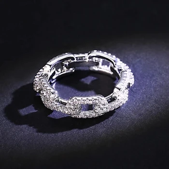 Luxusné Šperky Reťazca Štýl Reálne Soild 925 sterling Silver ring AAAAA Zirkón Svadobné Kapela Prstene Pre Ženy, mužov Darček
