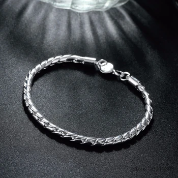 925 Sterling Silver 8 cm 4 mm Solid Snake Reťazca Náramok Pre Ženy, Mužov Čaro Svadby, Zasnúbenie Jemné Šperky