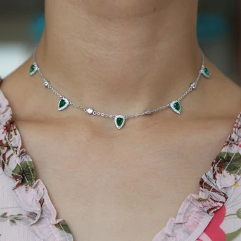 Zelená bielymi zirkónmi strieborná farba módne ženy náhrdelník kvapka Vody reťazí vyhlásenie vysokej kvality CZ Golier pre ženy