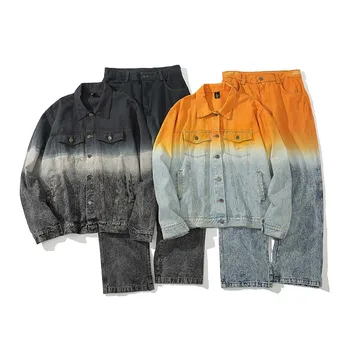 UNCLEDONJM Gradient farebný denim džínsy vyhovovali streetwear mužov značkové džínsy pre mužov neforemné džínsy mužov odevy pánske nastaviť ED-WTZ02
