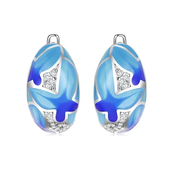 OGULEE Motýľ Náušnice 925 Silver Psychedelic lesa Modré Smalt s Zirkón Zapojenie Svadobné Šperky, Náušnice pre Ženy