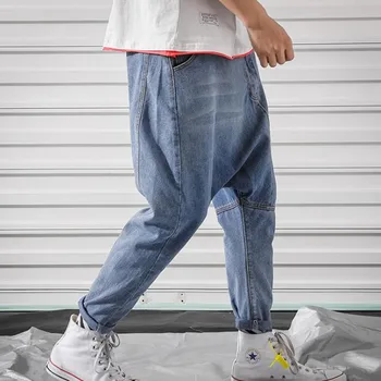 2020 Nové Voľné Neforemné Jeans pánske Bežné Džínsové Nohavice Hip Hop Hárem Džínsy, Nohavice Modrej Rozkroku Džínsové Nohavice M-5XL