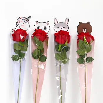 20pcs Cartoon Jeden Kvet Ruže Box Kytice, Baliaci Papier, PVC Trojuholníkové Okno Plastové Papierové obaly Boxy obaly na Kvety, Darčeky