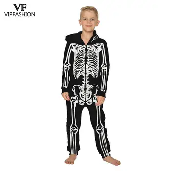 VIP MÓDY Nové Rodič-Dieťa Oblek Pre Halloween Kostým Lebky Kostra Vytlačené Spandex Odev Pyžamá Voľné Zipsy Romper