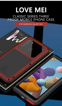 Pre Samsung Galaxy A21 Prípade Láska Mei Silný Šok Nečistoty Dôkaz Vode Odolné Kovové Brnenie Kryt Telefónu Prípadoch pre Samsung A21