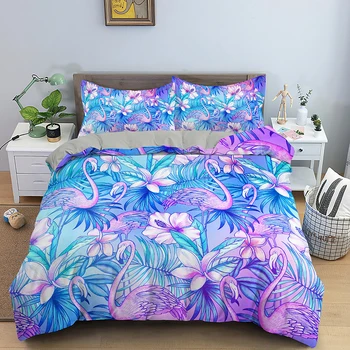 Tropické Listy posteľná bielizeň Sady Flamingo Perinu Obliečky Twin/Queen/King Size Posteľou, Izba Pre Deti, posteľná bielizeň pre Deti, Dievčatá