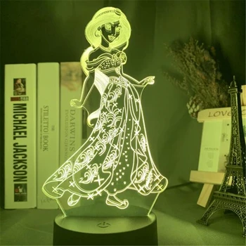 Disney 3D Vizuálne Lampa Princezná Obrázok Alice Popoluška Jasmine LED Nočné Svetlo Akryl Ilúziu, Stolové Lampy Domova Deti Hračky