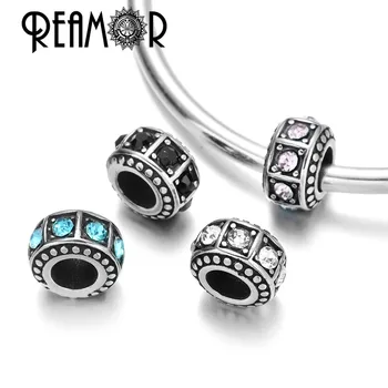 REAMOR Nehrdzavejúcej Ocele 4 Farby Biela, Čierna, Ružová, Modrá Crystal Dištančné Kúzlo Európskej Korálky Pre DIY Náramok Šperky Zistenia