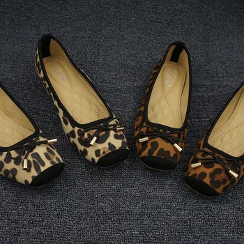 Leopard Balet Byty s Lukom 2019 Jar Jeseň Ženy Pošmyknúť na Mokasíny Dámy Fordable Balerína Bytov Pohodlný Bežné Ploché Topánky