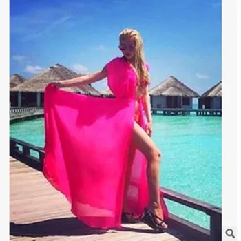 2019 Pláži Príležitostné letné Ženy Maxi šaty Backless dievča Sundress Lady Šifón oblečenie Brasil Plážové Šaty Vestidos femenina A080