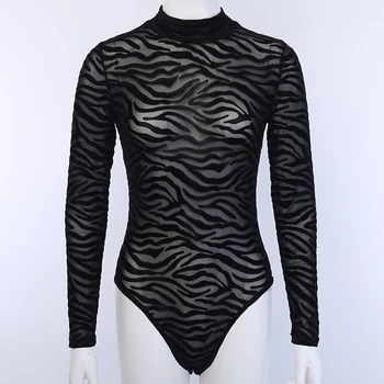Bangniweigou Zebra, Čierne Pruhy, Priehľadnej Sieťoviny Kombinézu Ženy Posmívati Krku S Dlhým Rukávom Sexy Transparentné Klub Remienky Módne Oblečenie
