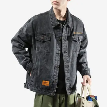 Streetwear Denim Jacket pánske Black Voľné Ležérne Džínsy Kabát Oblečenie na Jar Jeseň Blouson Techwear