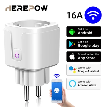 Herepow Smart WiFi Zapojte Adaptér 16A Diaľkové Ovládanie Hlasom Power Monitor Zásuvky Zásuvky Načasovanie Funkcia funguje S Alexa Domov Tuya