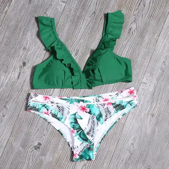 Missord 2021 Letný Kvetinový Tlač Ženy Bikini Set Sexy tvaru Dva Kusy Plavky Plážové Kúpanie Oblek Plavky Biquinis YY005