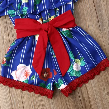 0-3T, Baby, Dievčatá Oblečenie Modrá Kvetinový Dieťa Dieťa Dievča Bowknot Romper Čipky Jumpsuit Deti Oblečenie Oblečenie Letné 2019